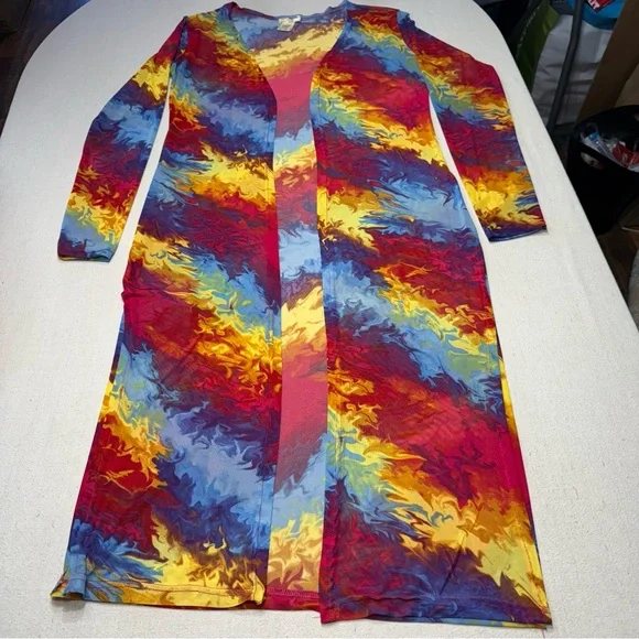 NYC Rainbow Multicolor Mesh Rave Open Front Sheer Disco Duster Cardigan Medium - Picture 7 of 16
